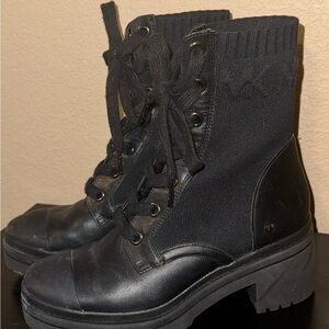 Michael Kors Black Lace-Up Knit & Leather Ankle Boots